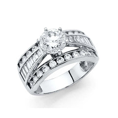 14K White Gold 1.25-CT 6-Prong Round-Cut And 3-Row Side CZ Engagement Ring