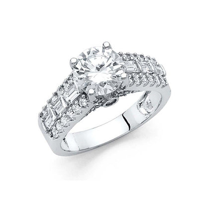 14K White Gold CZ Round Engagement Ring - silverdepot