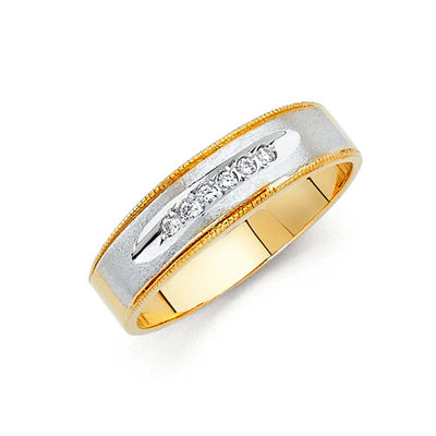 14K Two Tone 6mm CZ Wedding Trio Mens Band Sets