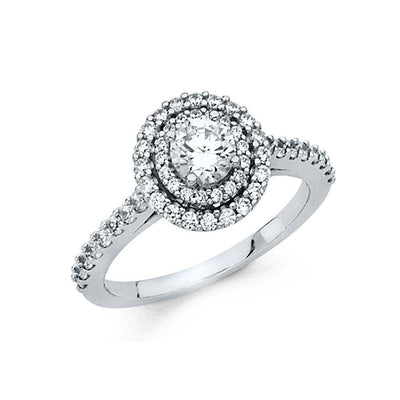 14K White Gold Polished Clear CZ Engagement Ring - silverdepot