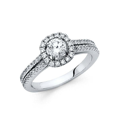 14K White Gold Polished Clear CZ Engagement Ring - silverdepot