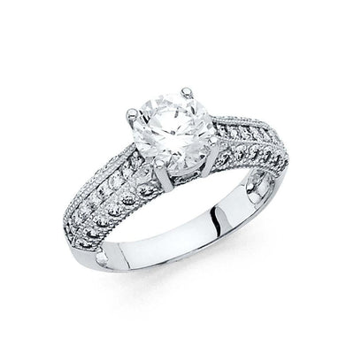 14K White Gold Polished Clear CZ Engagement Ring - silverdepot