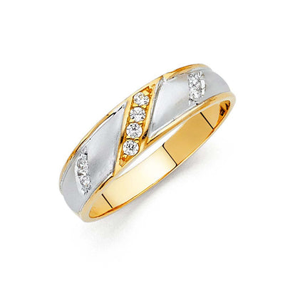 14K Two Tone 6mm CZ Wedding Trio Mens Band Sets