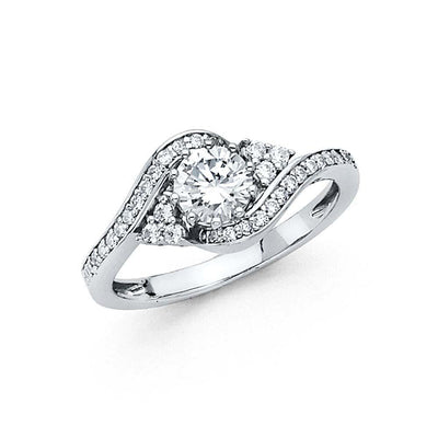 14K White Gold Polished Clear CZ Engagement Ring - silverdepot