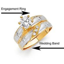 Load image into Gallery viewer, 14K Two Tone 4mm CZ Wedding Trio Ladies Wedding Band Sets