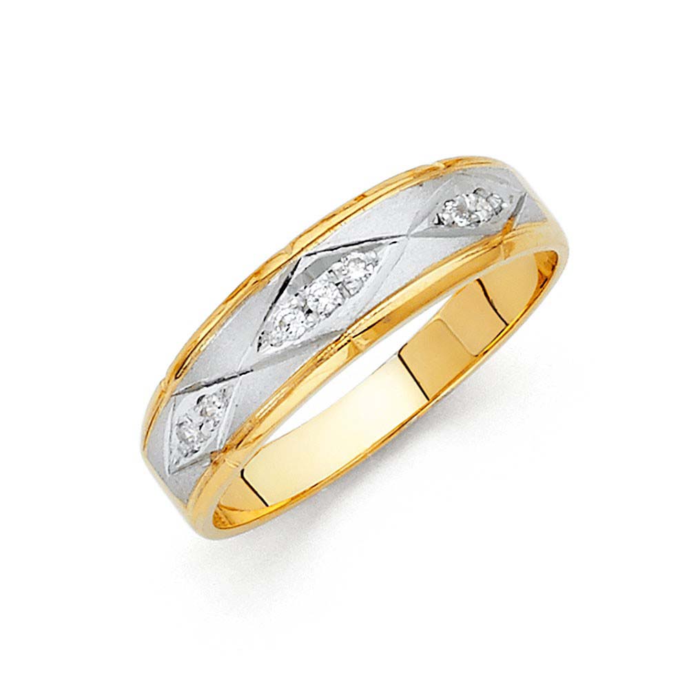 14K Two Tone 6mm CZ Wedding Trio Men's Band Sets