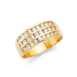14K Yellow Gold 7mm 3 Row Clear CZ Fancy Ring