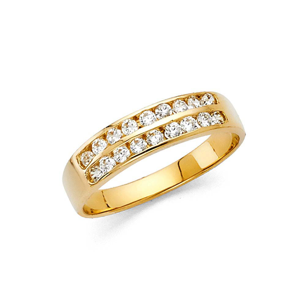 14K Yellow Gold 1mm 2 RowClear CZ Fancy Ring