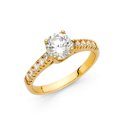 14K Yellow Gold 2mm Round CZ Engagement Ring