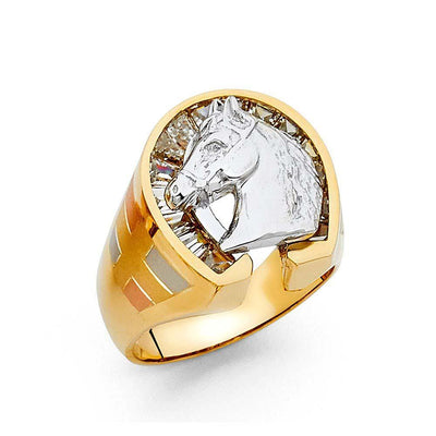 14K Two Tone CZ Lucky Horseshoe Men's Ring - silverdepot