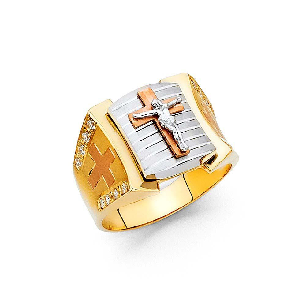 14K Tri Color CZ Men's Rings