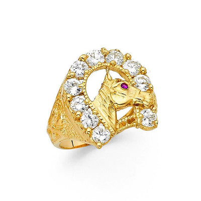 14K Yellow Gold CZ Lucky Horseshoe Men's Ring - silverdepot