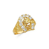 14K Yellow Gold CZ Lucky Horseshoe Men's Ring