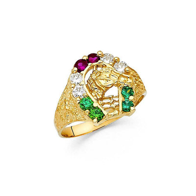 14K Yellow Gold CZ Lucky Horseshoe Men's Ring - silverdepot