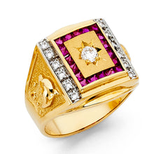 Load image into Gallery viewer, 14K Yellow With Ruby CZ MENS Ring 9.5grams