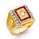 14K Yellow With Ruby CZ MENS Ring 9.5grams