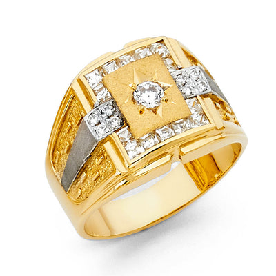 14K Yellow CZ MENS Ring 7.3grams