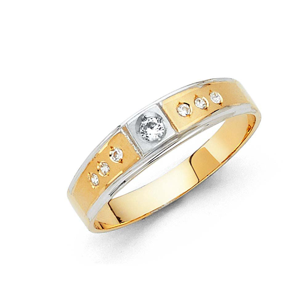 14K Two Tone 4mm CZ Men's Wedding Ring