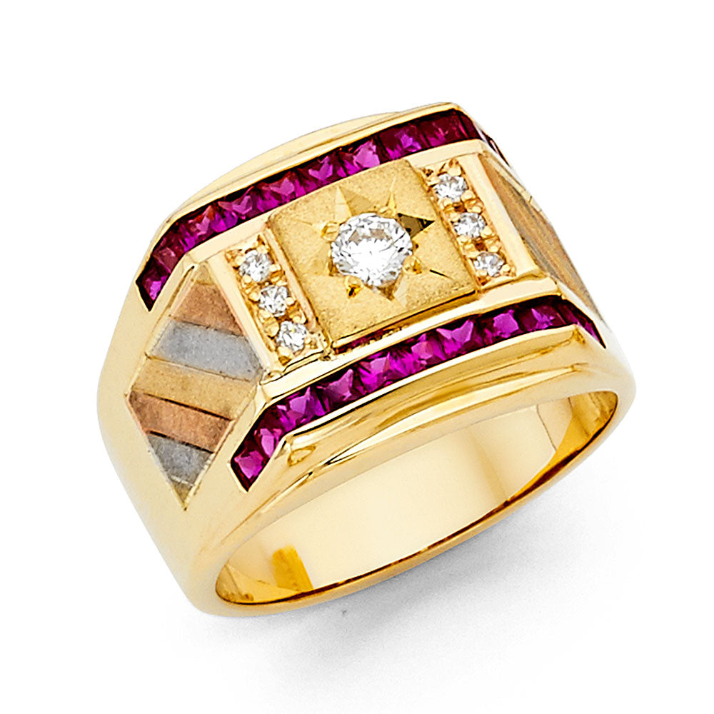 14K Yellow With Ruby CZ MENS Ring 9.1grams