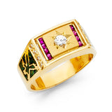 14K Yellow With Ruby CZ MENS Ring 6.5grams