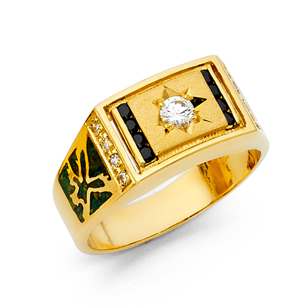 14K Yellow With Sapphire CZ MENS Ring 6.5grams