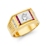 14K Yellow With Ruby CZ MENS Ring 7.8grams