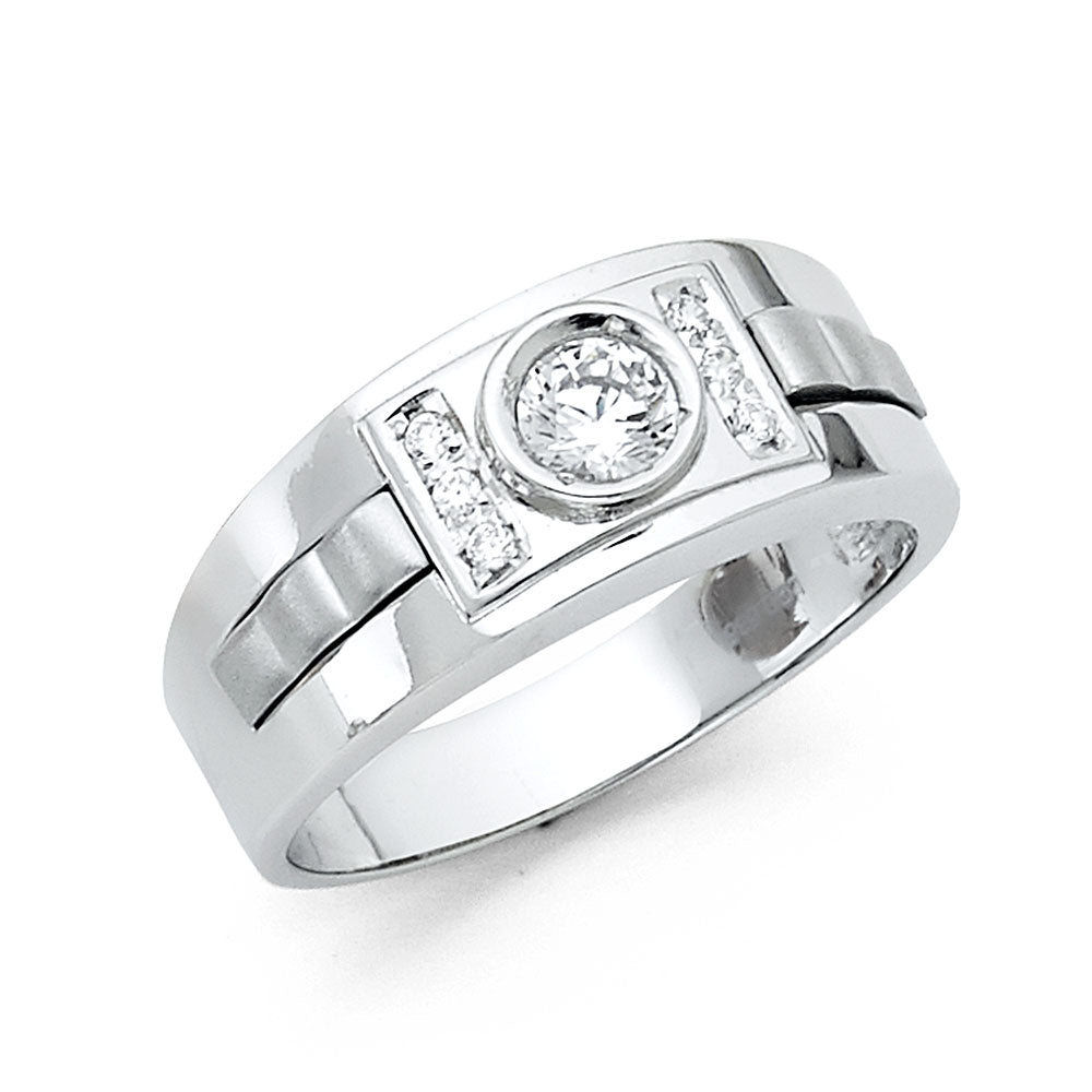 14K White CZ MENS Ring 6.2grams