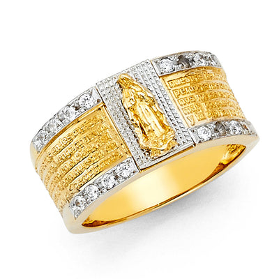 14K Twotone CZ RELIGIOUS MENS Ring 11.4grams