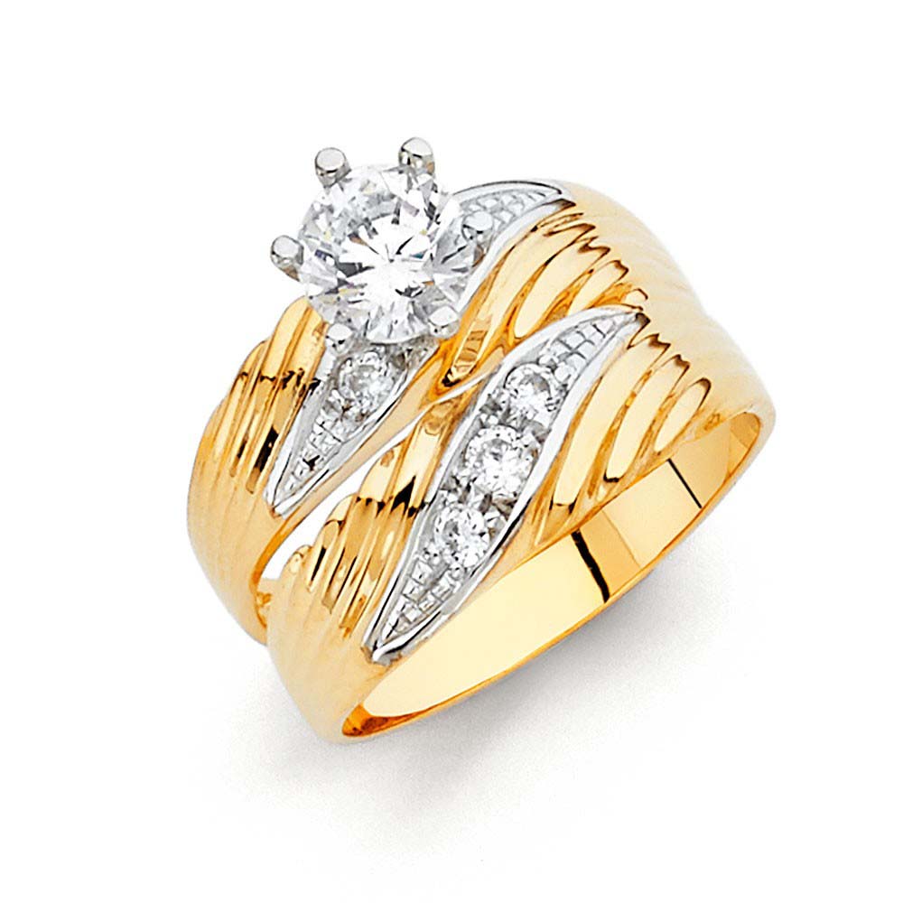 14K Two Tone 5mm CZ Wedding Trio Ladies Wedding Ring--Wedding Band and Engagement Rings are sold Separately