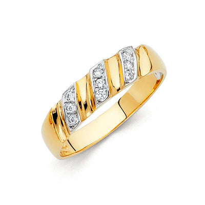 14K Two Tone 6mm CZ Wedding Trio Mens Band Sets