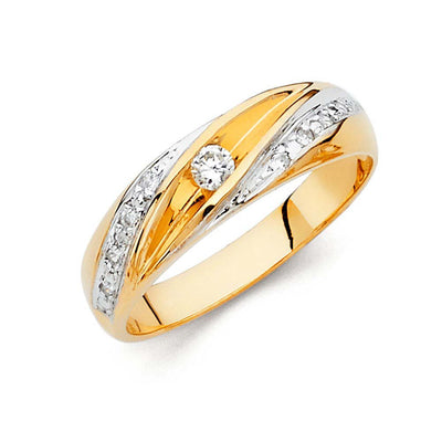 14K Two Tone 6mm CZ Wedding Trio Mens Band Sets