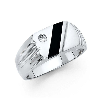14K White Gold Onyx Men's Ring - silverdepot