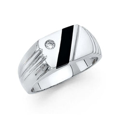 14K White Gold Onyx Men's Ring