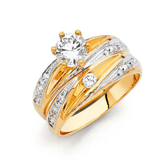 14K Two Tone 4mm CZ Wedding Trio Ladies Wedding Ring--Wedding Band and Engagement Rings are sold Separately