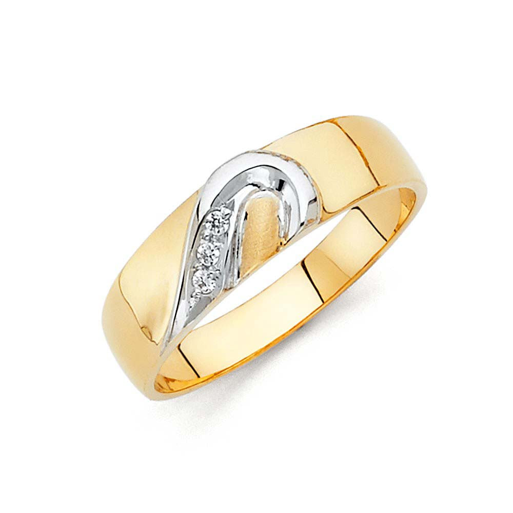 14K Two Tone 6mm CZ Wedding Trio Men's Band Sets
