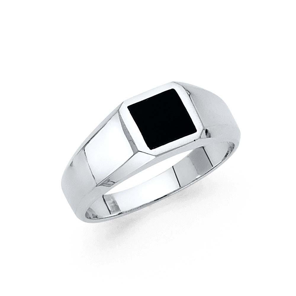 14K White Gold Onyx Men's Ring - silverdepot