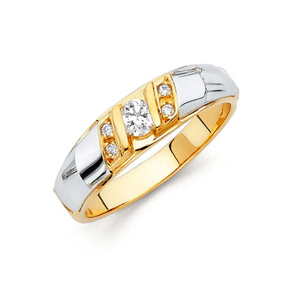 14K Two Tone 6mm CZ Wedding Trio Mens Band Sets