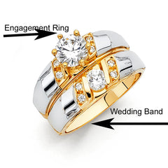 14K Two Tone 4mm CZ Wedding Trio Ladies Wedding Band Sets