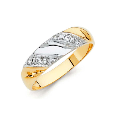 14K Two Tone 6mm CZ Wedding Trio Mens Band Sets