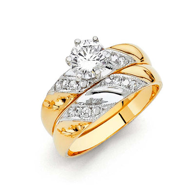 14K Two Tone 4mm CZ Wedding Trio Ladies Wedding Ring--Wedding Band and Engagement Rings are sold Separately