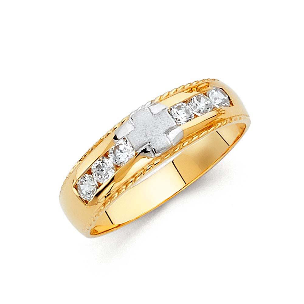 14K Two Tone 6mm CZ Wedding Trio Mens Band Sets