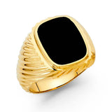 14K Yellow Gold Black CZ Men's Ring
