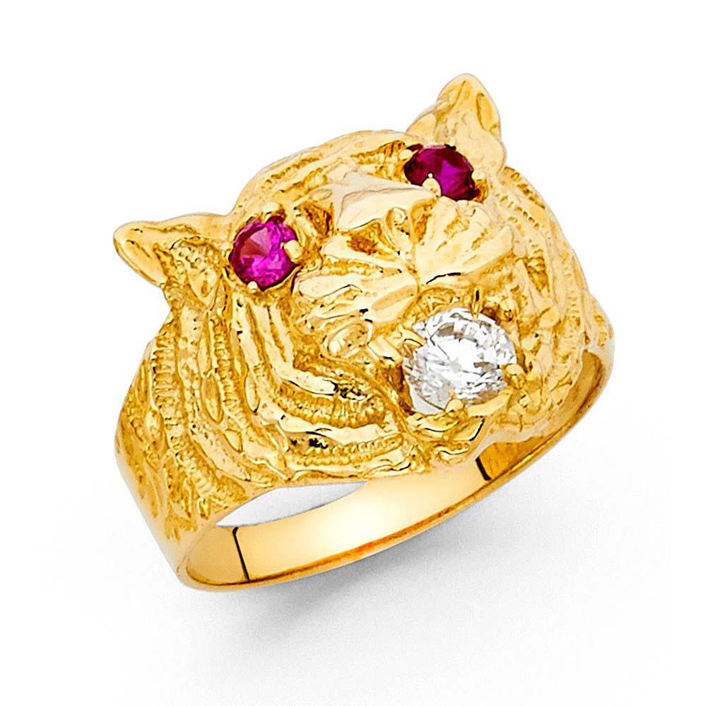 14K Yellow Gold Pink and Clear CZ Men's Ring