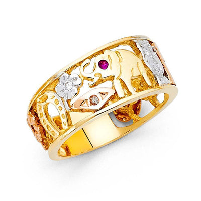 14K Yellow Gold Tri Coloured CZ Men's Ring - silverdepot