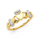 14K Yellow Gold Clear CZ Claddagh Ring