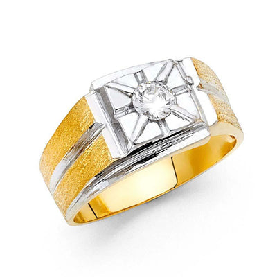14K Two Tone Clear CZ Men's Ring - silverdepot