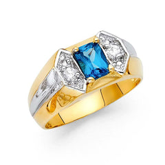 14K Two Tone Blue and Clear CZ Men's Ring