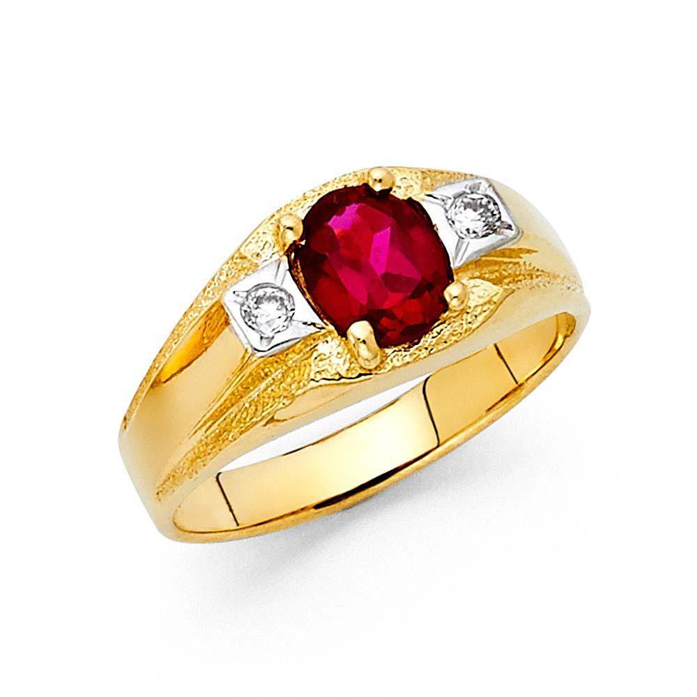 14K Yellow Gold Red CZ Men's Ring - silverdepot