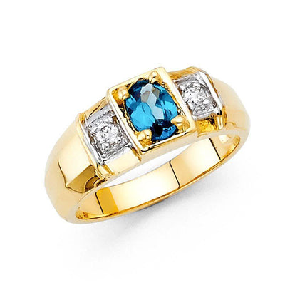 14K Yellow Gold Blue and Clear CZ Men's Ring - silverdepot