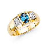 14K Yellow Gold Blue and Clear CZ Men's Ring
